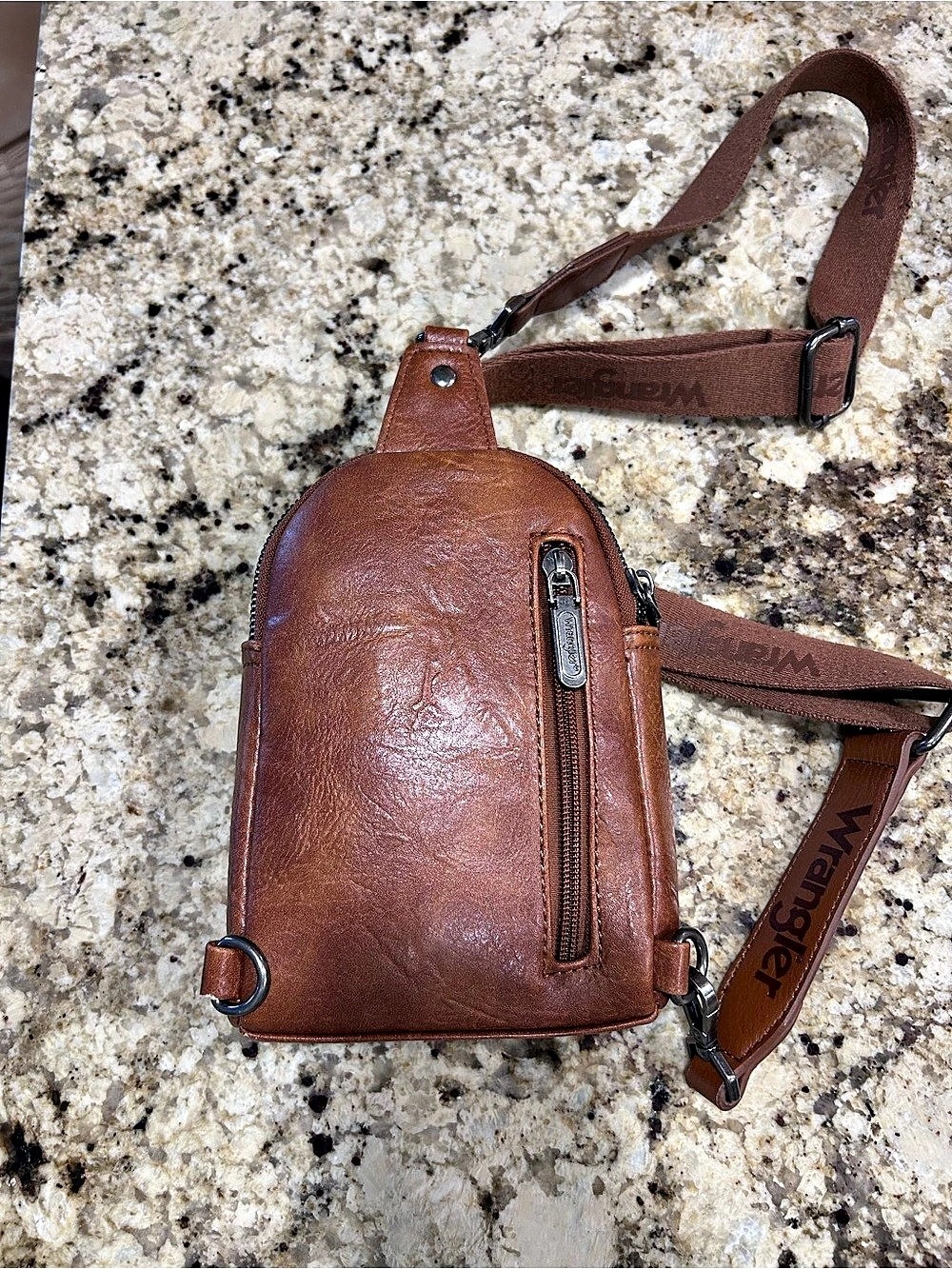 Wrangler Dual Zipper Crossbody Sling Bag Brown